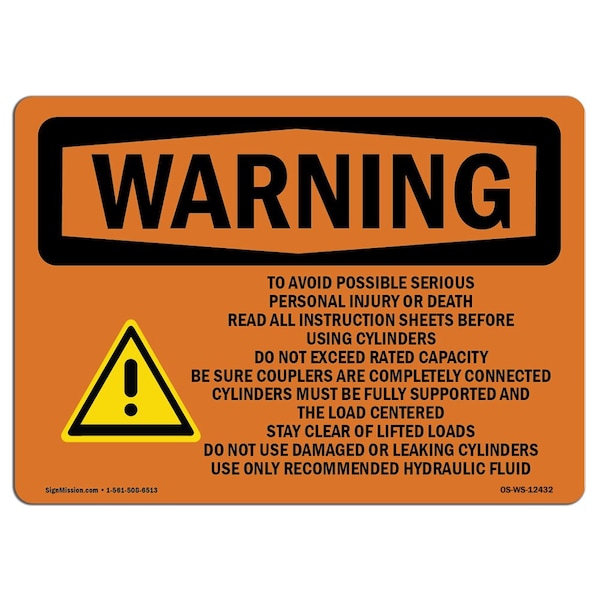 OSHA WARNING Sign, To Avoid Possible Serious Personal, 18in X 12in Aluminum, 12" W, 18" L, Landscape